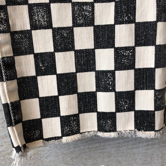 Mother The Insider Ankle Fray Playdate Black/White Checkerboard Print Jeans - Picture 12 of 14